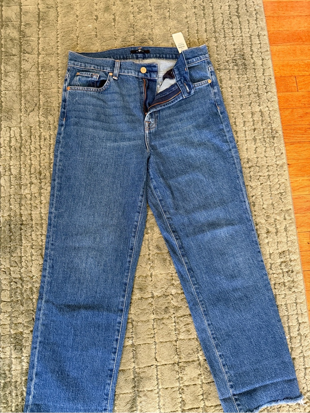 7 For All Mankind Women’s Straight-Leg Jeans in Medium Blue Wash